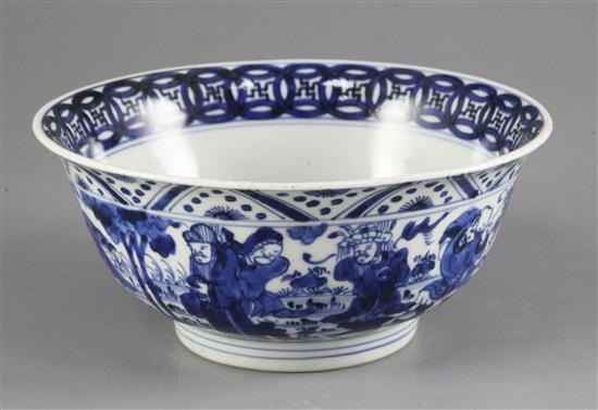 A Chinese blue and white bowl, Yongzheng period, diameter 17.2cm